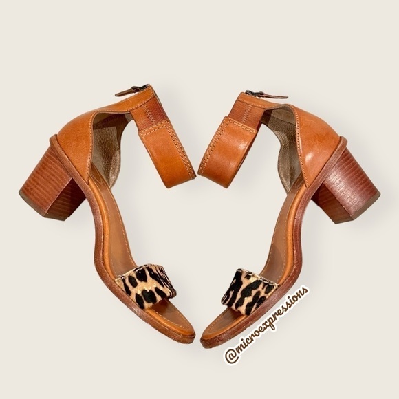 Frye Brielle Leopard Fur Print Animal Pattern Ankle Strap Summer Sandal Heels - Picture 15 of 15